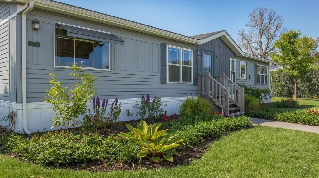 Manufactured home on a landscaped lot in south Louisiana
